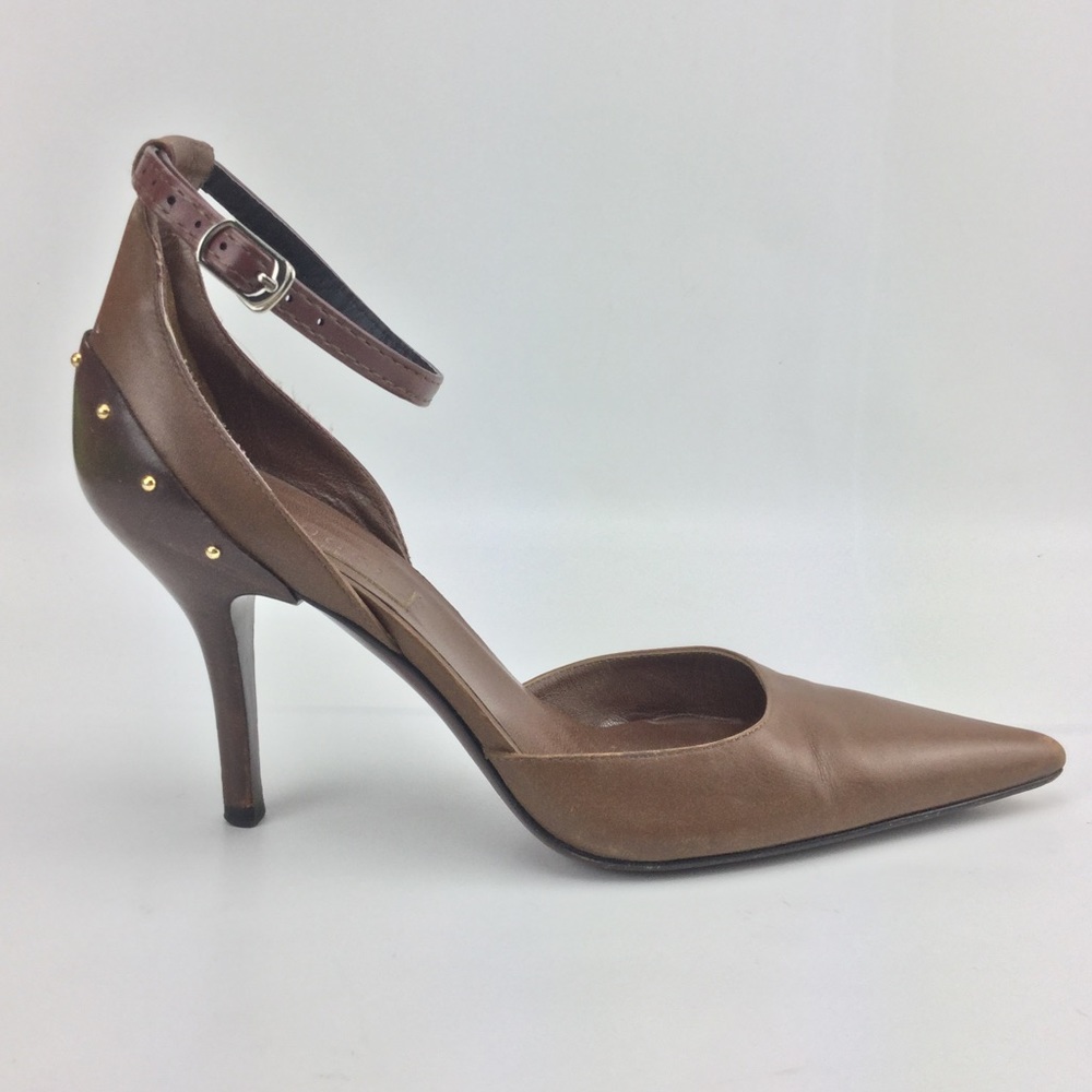 Gucci Brown Two-Tone Leather Pointed Ankle-Strap Heels